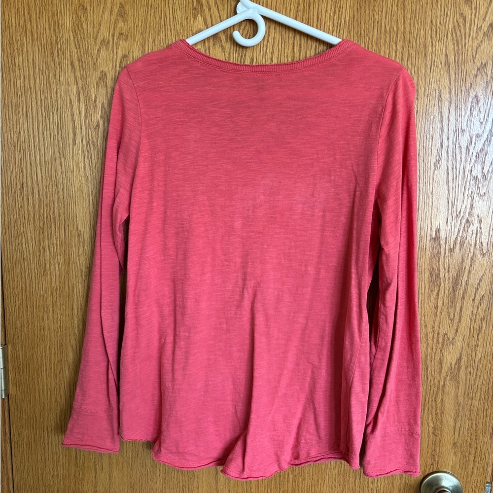 Relativity Coral Lace-Trim Long Sleeve Henley Top - Picture 2 of 3